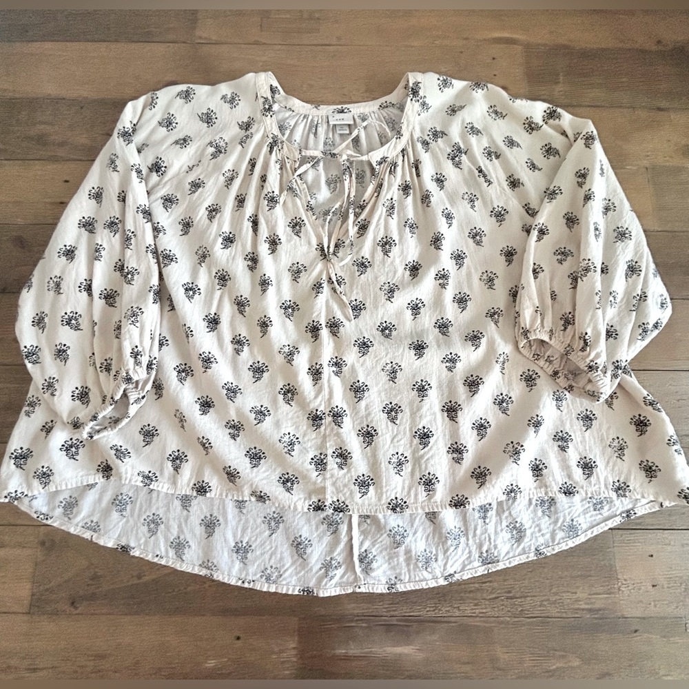A NEW DAY Tie neck Linen blouse cream and black Bohemian Femenine Western - Picture 5 of 16